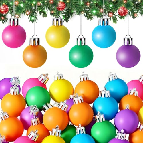 48 Pcs Christmas Ball Ornaments Neon Color Christmas Tree Decorations Hanging Plastic Colored Balls for Xmas Tree Decorations Home Indoor Outdoor Holiday Party Decor