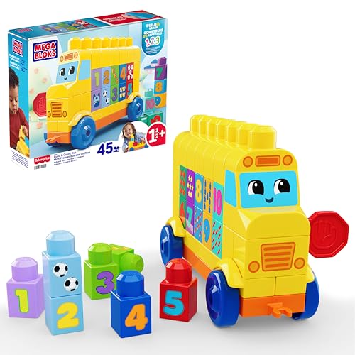 Mega BLOKS Mon Premier Bus des Chiffres, Coffret de Blocs de Construction pour Tout-Petits avec 45 pièces pour découvrir Les Chiffres et Apprendre à Compter, Jaune,...