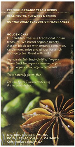 Numi Organic Tea Golden Chai, Full Leaf Black Tea In Teabags, 18-Count Box (Pack Of 6) #TOP3