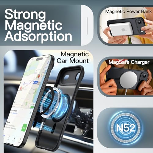 Image of JETech Magnetic Case for iPhone Air Compatible with MagSafe, Shockproof Slim Phone Cover with Built-in Camera Control Button, Matte Translucent Back, 6.5-Inch Display (Black)