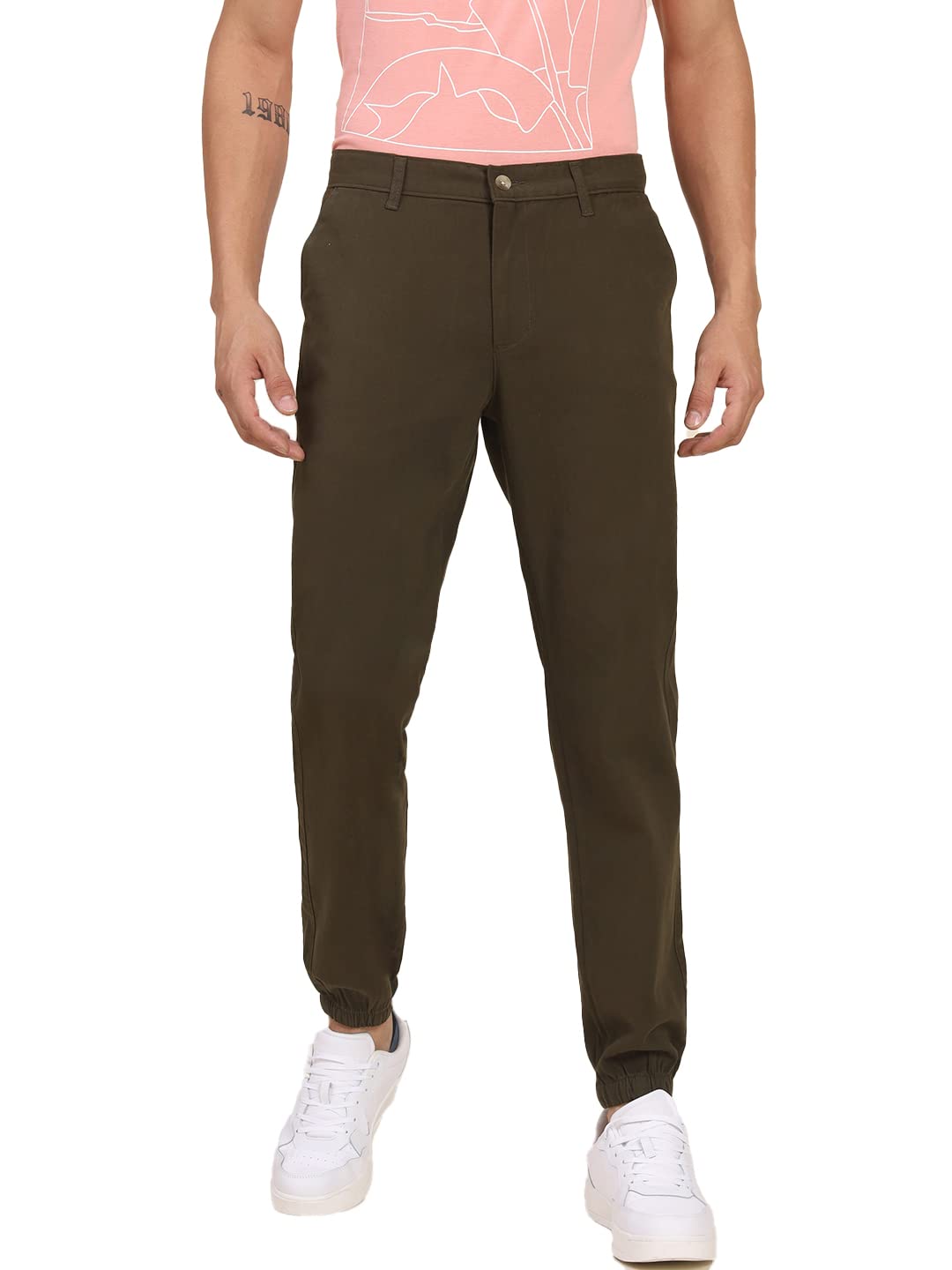 Dennis Lingo Men Mid Rise Slim Fit Joggers in neutral