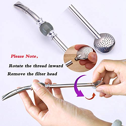 Image of Set of 2 Premium big Yerba Mate stainless steel straws 8.2'' long - Bombillas for Mate gourd drinking,removable head filter, with Cleaning Brush (Gray-Black 2+1)