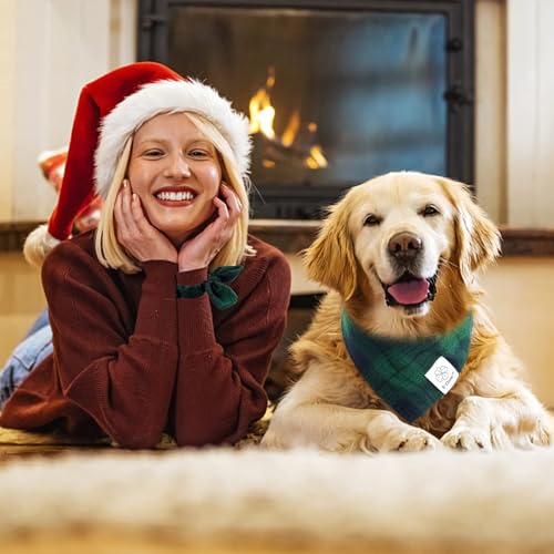 E-Clover Christmas Dog Bandanas Boy & Matching Scrunchie Set Plaid Dog Bibs Scarf Triangle Kerchief Bandana For Medium Large Dogs Birthday Gifts Pet Owner Mom Green thumb #2