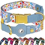 AirTag Dog Collar for Small Medium Large Breed - Adjustable Cute Pattern Dog Collar with Airtag Holder - Soft Leather Tracker GPS Apple Air Tag Pet Collars (Medium, 14