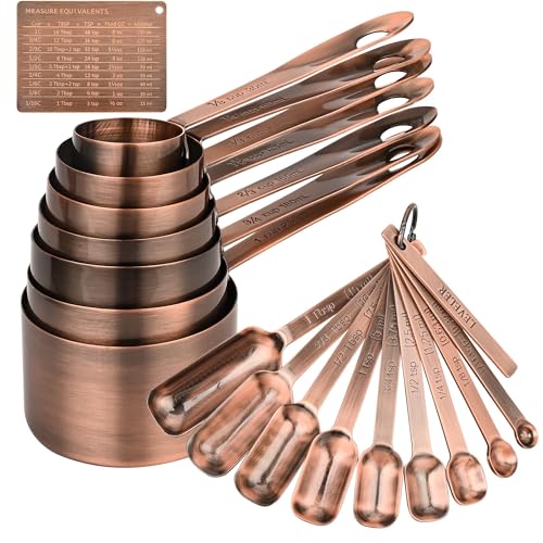 Set de 18 tazas y cucharas medidoras cobre y acero inoxidable miniatura 1