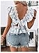 Women 2026 Fashion Spring Outfits Floral Boho Blouses Bow Tie Back Ruffle Sleeve Cute Vacation Lace Peplum Tops Blue and White Large