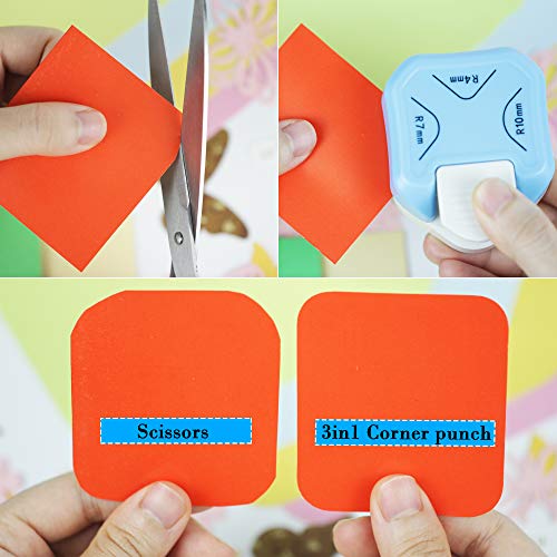 Ecohu Round Corner Punch, 3 In 1-3 Way Corner Puncher Cutter For Paper Craft (R4Mm+R7Mm+R10Mm) For Cutting Different Corners, Diy Projects, Card Making & Scrapbooking #TOP2