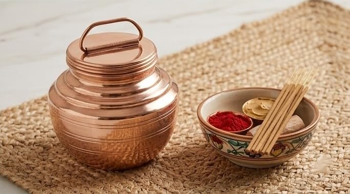 Image of Pure Copper Kalash |Lota |Chembu with Lid for Ganga Jal, Pooja & Temple Use (200ML,Small)