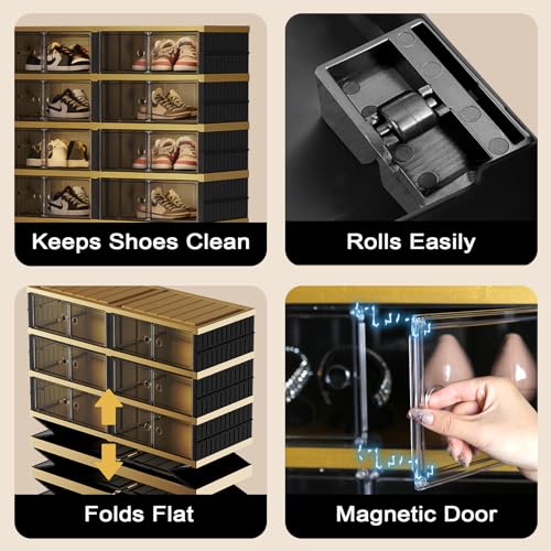Image of SYNCVIBE Foldable Shoe Rack, 9 Tier, 36 Pairs, 34.2 inch Wide, Black Gold