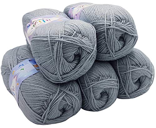5 x 100g Strickwolle Alize Bebe einfarbig, 500 Gramm Wolle zum Stricken und Häkeln (grau 344)