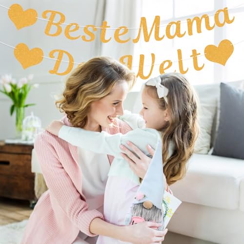 Muttertag Dekoration, Beste Mama des Welt Banner, Mother's Day Glitzernder Hängende Deko Girlande, mit Herz Papier Banner, für Muttertag Geburtstag Party Dekoration Hintergrund