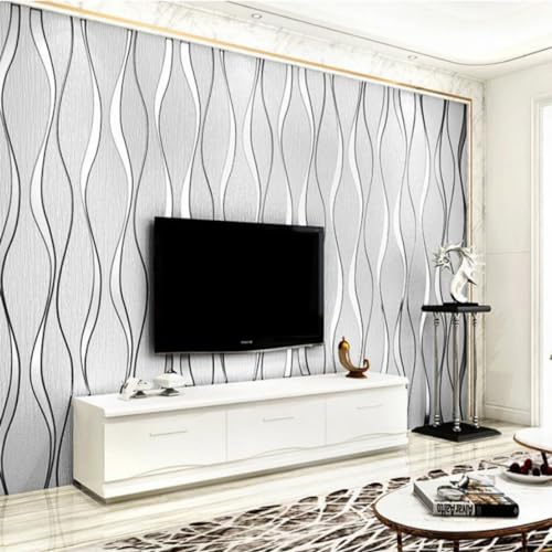 Camiraft Tapete Vliestapete 3D Modern Minimalistisch Wallpaper mit 1 Stück 3D-Wellen Leicht Glänzend Streifentapete Wanddekoration in Wohnzimmer,Schlafzimmer und Büro 0,53m x 9,5m