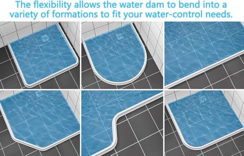 Image of Shower Water Stopper Strip, Silicone Shower Threshold Barrier, Self Adhesive Waterproof Water Dam for Bathroom Floor, Shower Door, Bathtub & Kitchen (White, 2-Meter, T-Shap)