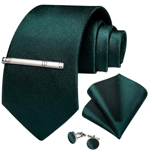 Image of DiBanGu Mens Silk Necktie Solid Color Tie and Pocket Square Cufflink Tie Clip Set Woven Plain Ties for Men Wedding Party