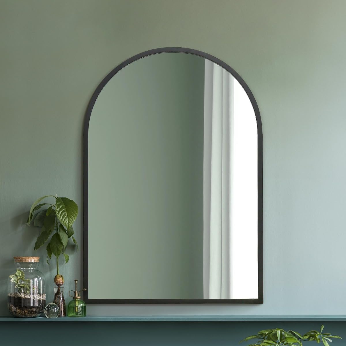 The Arcus - Black Metal Framed Arched Wall Mirror 39" X 27" (100CM X 70CM). Suitable for Inside and Outside!…