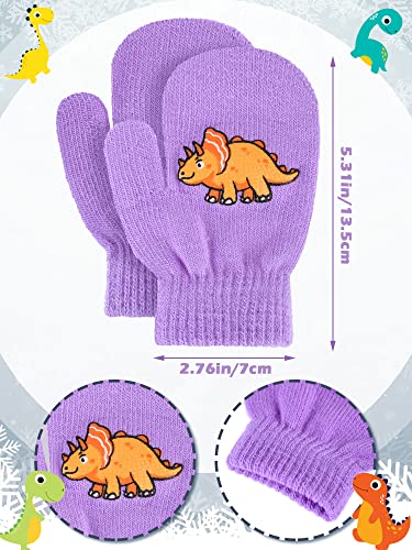 Image of Geyoga 3 Pairs Kids Mittens Winter Stretchy Knit Gloves Winter Dinosaur Full Finger Toddler Mittens for Boys Girls
