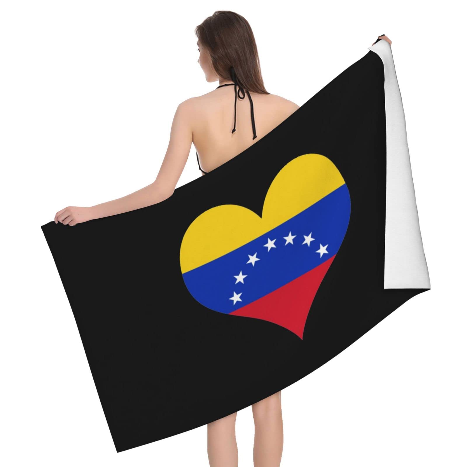 Lsjuee Flag of Venezuela Heart Beach Towel Absorb Water Quick Dry Bath Towel, for Beach, Swimming Pool, Camping