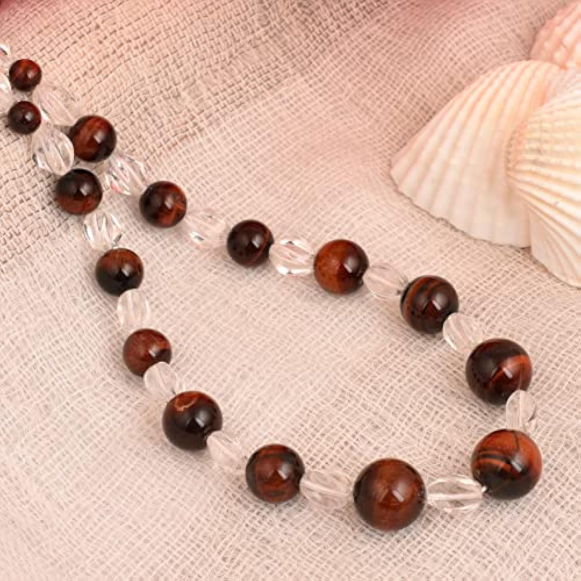 Ocean Red Tiger Eye Crystal Gemstone Beads Necklace, 18"