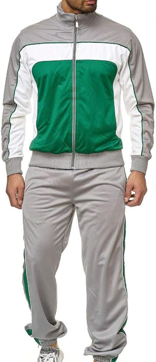 Mens Tracksuit Sets Stripped Patchwork Mens Sports Sweatsuits Full Zip