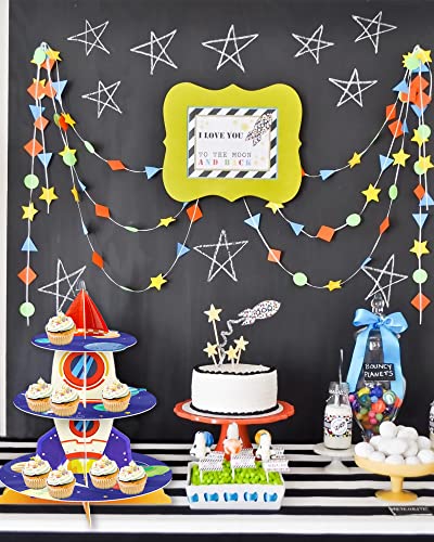 Space Party Decorations Rocket Cupcake Stand For Kids Outer Space Birthday Party Supplies 3Tiers Cupcake Holder Space Baby Shower Dessert Tower #TOP4