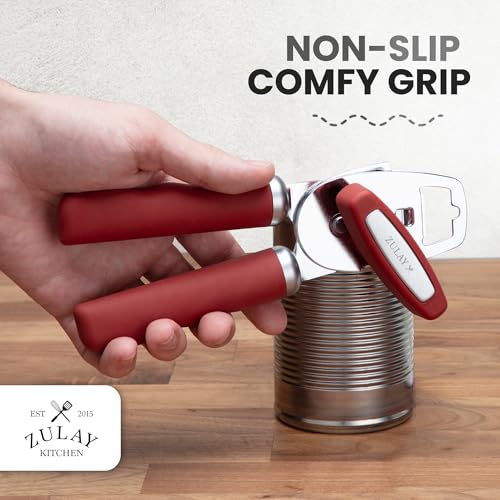 Image of Zulay Kitchen Manual Can Opener Heavy Duty Patented Stainless Steel, Red