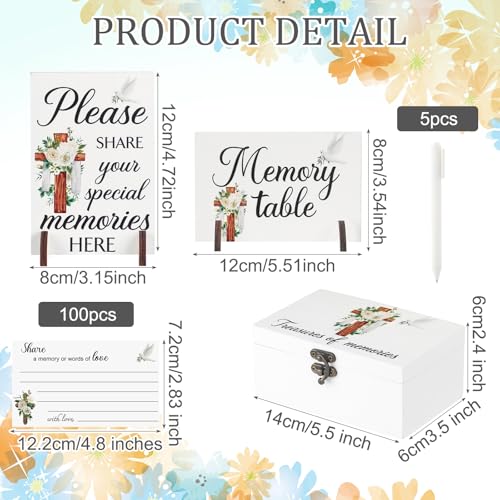 Image of Gilprop 112 Pcs Celebration of Life Memory Cards Set Share a Memory Cards with Box 2 Wood Sign with 4 Hold and 5 Pens, Sympathy Memorial Gifts Funeral Keepsake Decorations(Cross)