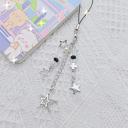Homvog 4PCS Cute Phone Charms Aesthetic Y2K Cell Phone Charms Strap Pink Strawberry Butterfly Star Phone Charm Y2K Accessories for Phone Bag Keychain Airpods Camera Pendants Decor