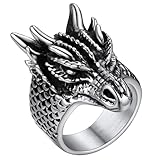 FaithHeart Mens Gothic Rings Stainless Steel Norse Viking Masculine Dragon Biker Ring Punk Retro Vintage Nordic Mythology Jewelry for Dad Birthday Gift