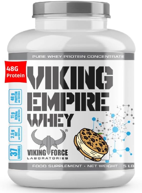 VIKING FORCE Empire Whey- COOKIE CREAM Flavour Whey Protein to support muscle growth, 5lb, 37 servings, 47g protein per serving, Pure whey protein concentrate