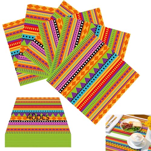 40 PCS Mexican Party Napkins – Colourful Disposable Fiesta Napkins, Patterned Paper Napkins for Mexican Party Decorations, Cinco de Mayo, Taco Night, Birthday & Festival Table Decorations