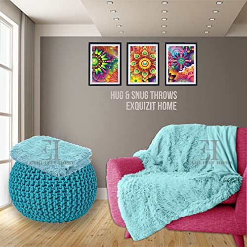 Luxury Hug and Snug Cuddles Fluffy Faux Fur Sherpa Teddy Fleece Reversible Throw Sofa Bed Super Soft Warm and Cosy Blanket Throw Duck Egg 150cm x 200cm Approximate