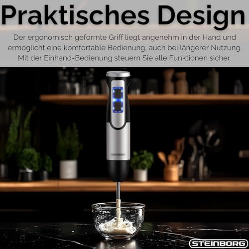 Batidora de acero inoxidable de 1500 W Steinborg con función turbo y accesorios 8