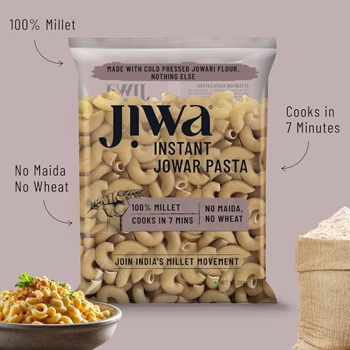 Image of Jiwa Instant Jowar Pasta | Macaroni | Cooks in 7 minutes | Ready to Cook | 100% Millet | No Maida, No Atta | Gluten Free | 200 g (Pack of 5)