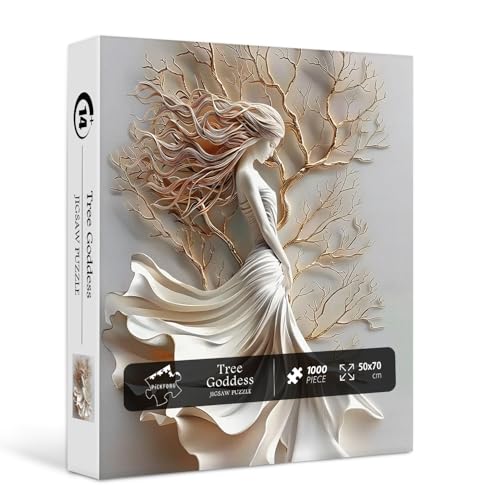 PICKFORU Tree of Life Goddess Puzzles for Adults 1000 Pieces, Elegant Lady Jigsaw Puzzle Carved Art, Hard Difficult Mystery Beauty Theme for Home Wall...