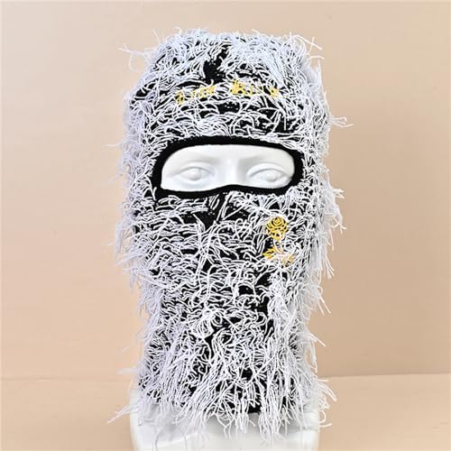 Balaclava de punto cálida para hombres y mujeres, gorro tejido, bordado, letra, resistente al viento, gorro con capucha para andar en moto, esquiar miniatura 3