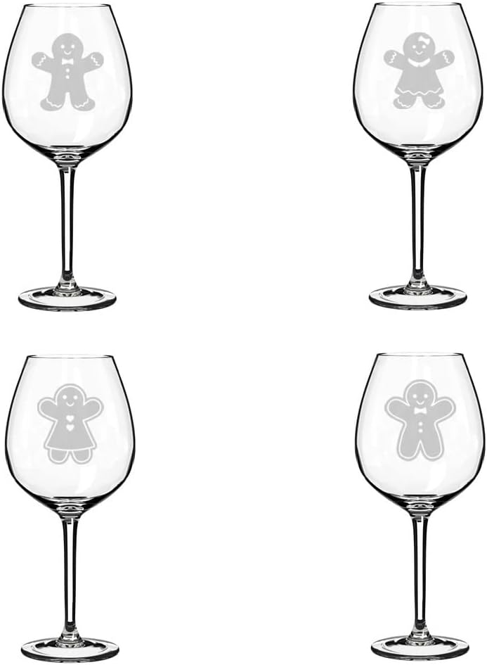 MIP Set of 4 Wine Glass Goblet Gingerbread Christmas Collection (17 oz Stemless)