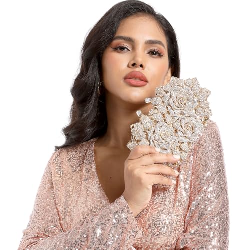 Image of Boutique De FGG Mini Flower Evening Bags For Women Formal,Party Rhinestone Clutch Purses,Wedding Floral Crystal Clutch Bag