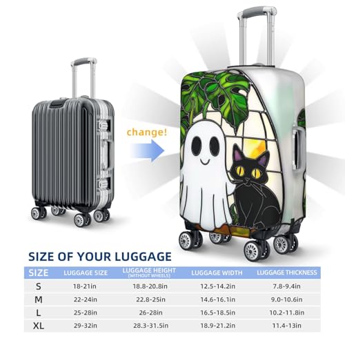 Cute Ghost Black Cat Green Plant Elastic Travel Luggage Covers Dustproof Scratch-Resistant Suitcase Protector Fit 22-24 Inch4