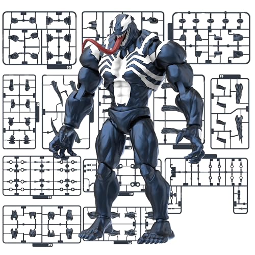 Image of BLOKEES Champion Class - Marvel Rivals - Venom Action Figure - 185 Pieces Model Kit - 6 Inch - 90 Points of Articulation - Assembly Required - No Tools - No Cutting - No Glue - No Paint - Age 14+ | Official Blokees Marvel Rivals Model Kit, 185-Piece Snap-Fit Build, Approx. 5.91 in Tall, Tool-Free Assembly, (185 Pieces)