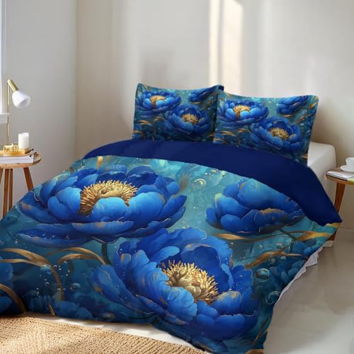 Housse de couette pivoine bleue 3 pièces pour des nuits de douceur - 4