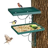Abbylike 2 Pack Tree Mounted Platform Bird Feeder for Outdoors Heavy Duty Iron Feeding Tray for Wild Birds and Squirrels for Outside, Installed on Wooden Fence Deck Wall Stakes, Green