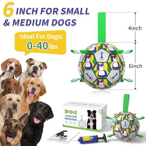 VOXGET Interactive Dog Ball Toys, 2026 Dog Soccer Ball with Thicken Straps for Small Medium Breeds Tug of War, Small Herding Balls with Pump for Puppy Dogs Outdoor Play Training (Green, 6 Inch) — view 5