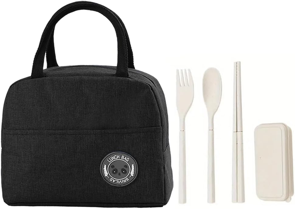 Star Babies Insulated Mini Lunch Bag with Foldable Fork- Spoon Set Black