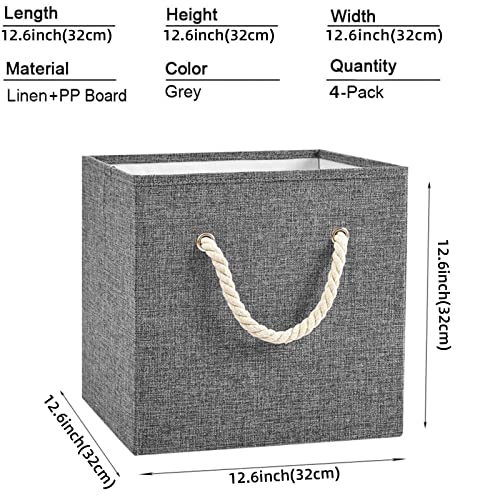 Yawinhe Collapsible Storage Basket 4-Pack, Open Storage Cube Bins With Thick Rope Handles, For Organizing, Shelves, Toys, Clothes, Office, 12.6X12.6X12.6In, Grey, Snk033G-4 #TOP5