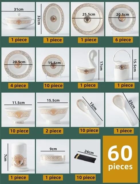 60 sztuk europejskich wysokiej jakości porcelany kostnej zestaw naczyń miska naczynia do sushi talerze ramen pałeczki zestawy misek i naczyń naczynia do kuchni