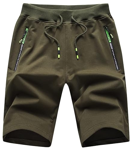 YuKaiChen Mens Shorts with Zip Pockets Summer Lightweight Quick Dry Elastic Waist Outdoor Casual Athletic Travel Running ArmyGreen 30
