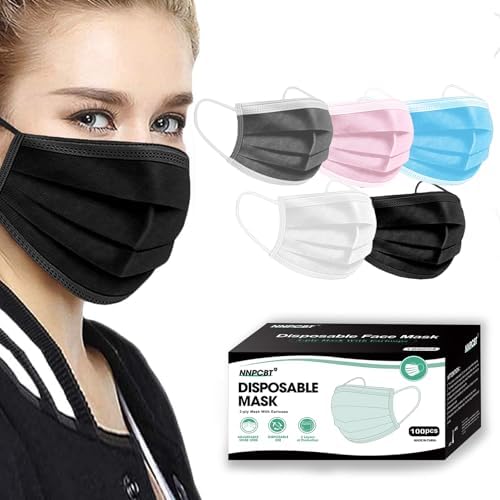 NNPCBT 5 Color Disposable Face Masks 100 Pcs,Adults Mask for Indoor Outdoor