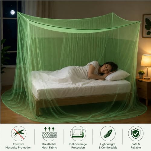 Image of BENAVJI Foldable Machardani Single Bed Mosquito net (Green, 3.5FT X 6FT) | Strong, Breathable, Lightweight, Portable & Ideal for Daily Usage