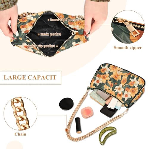 Clutch Shoulder Bags Tote Evening Purse Handbags for Women Daffodil Flowers Orange Hobo Bags with Zipper Closure4