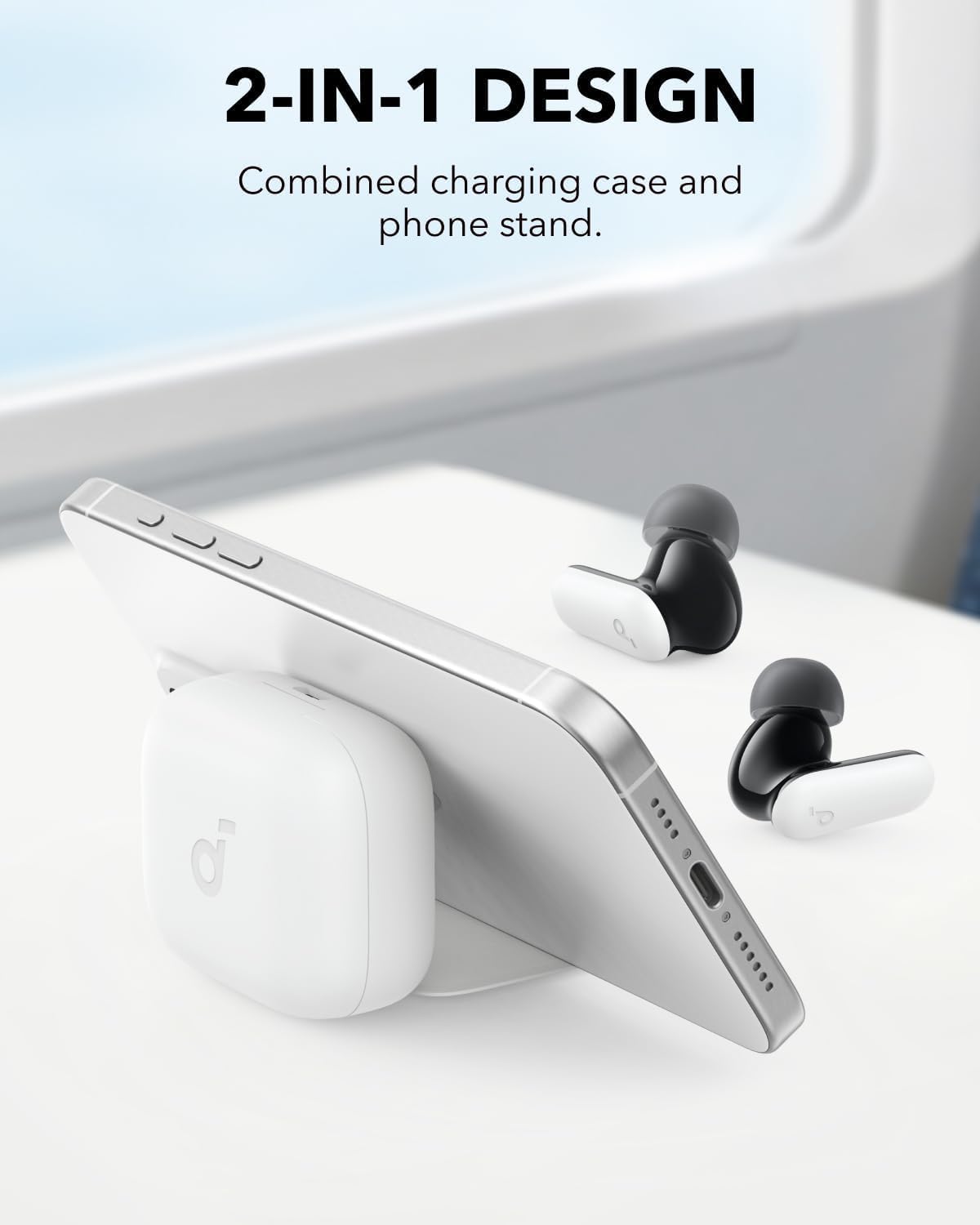 Soundcore P30i by Anker Noise Cancelling Earbuds, Strong and Smart Noise Cancelling, Powerful Bass, 45H Playtime, 2-in-1 Case and Phone Stand, IP54, Wireless Earbuds, Bluetooth 5.4 (White) - Image 2